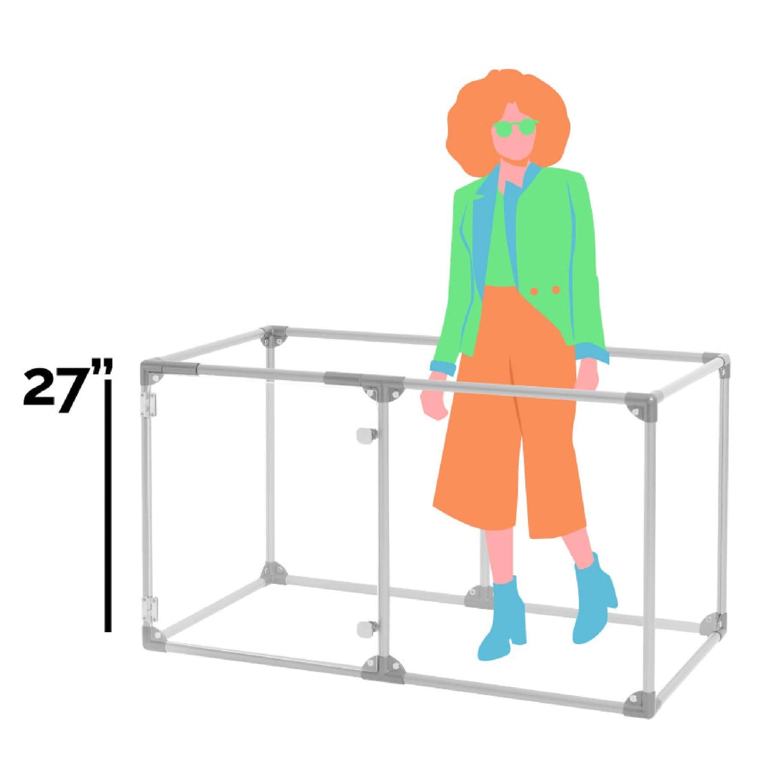 Small Lucidium pet pen showing dimensions and size relative to adult human