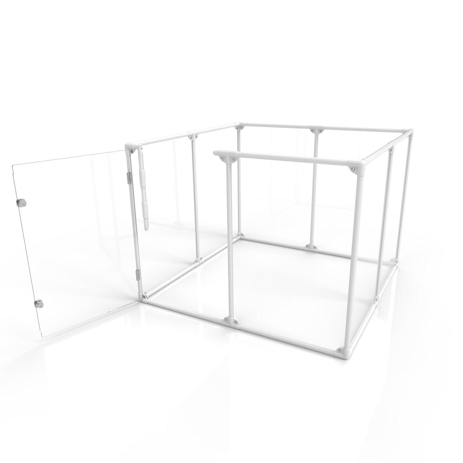 36 inch height medium dog pen in white color with walk-through door open