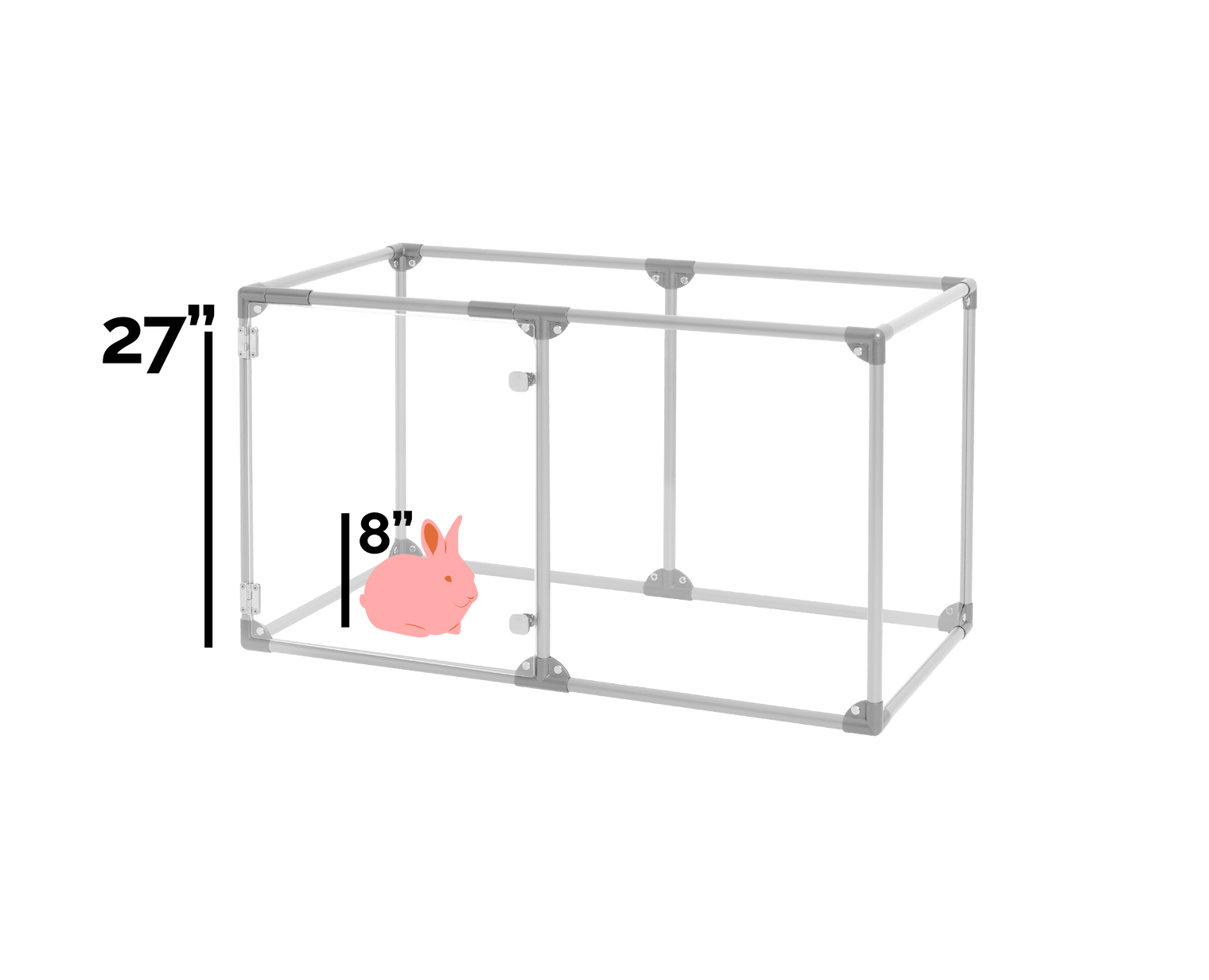 Small Lucidium pet pen showing dimensions and size relative to a rabbit